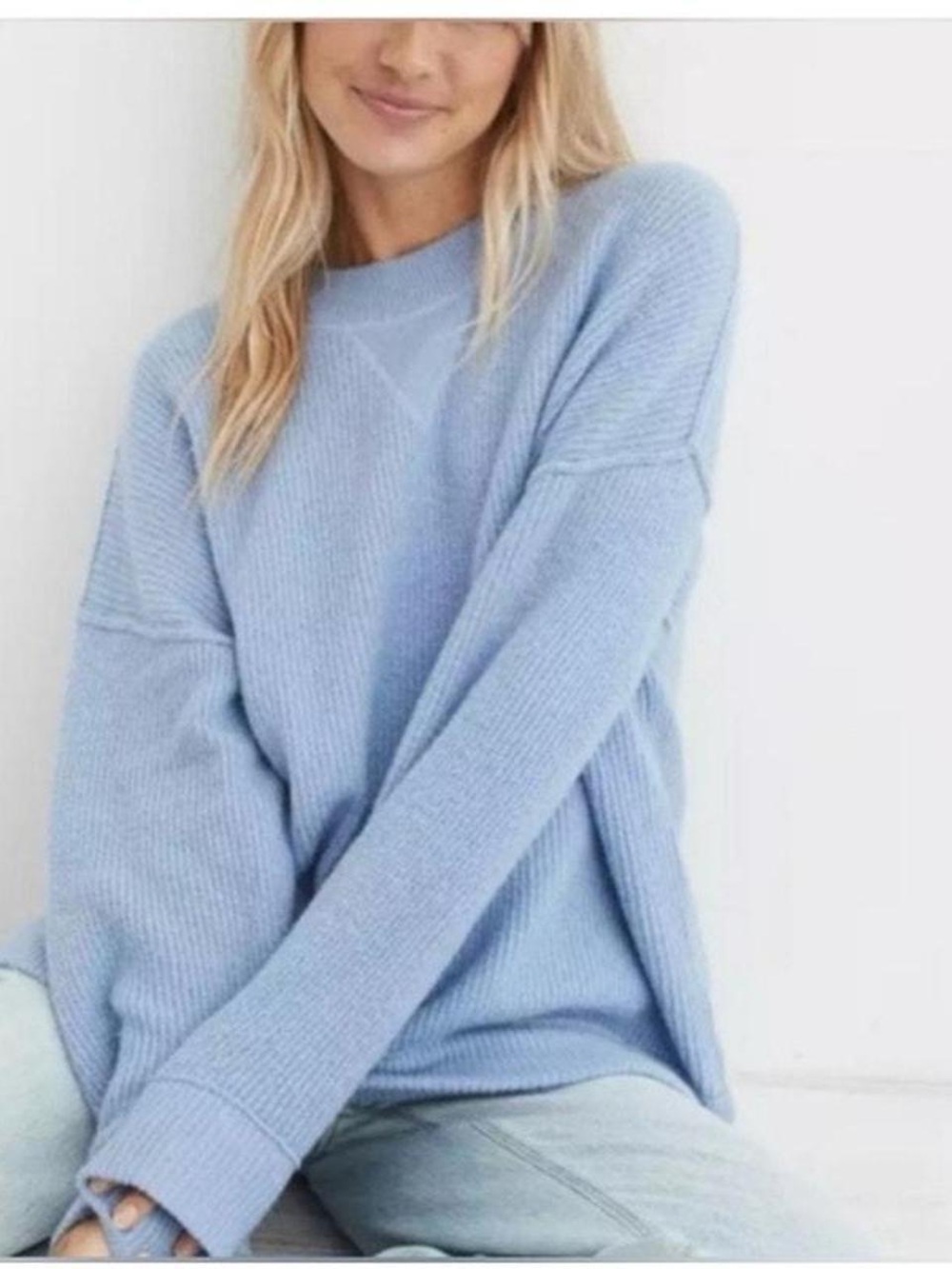 Aerie oversized Light Blue Women's Crewneck Knit Sweater